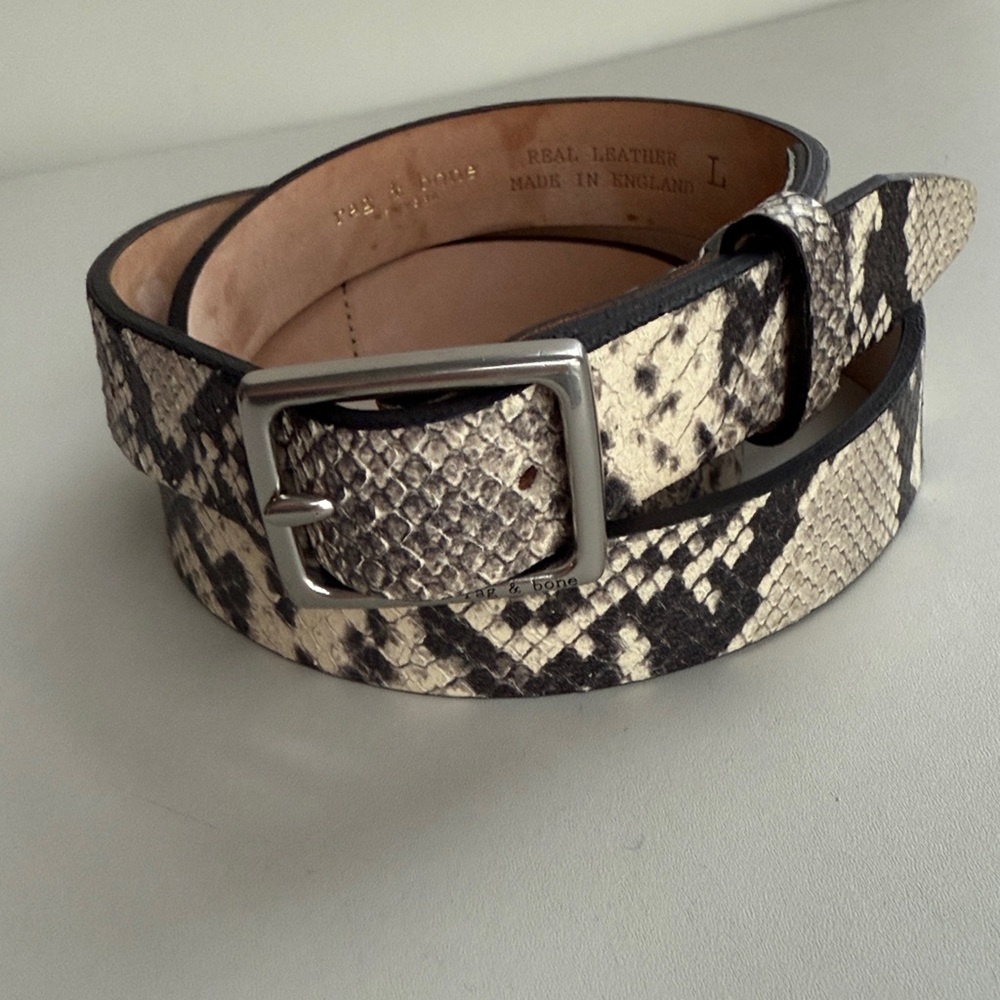 rag & bone Black and Cream Snake Print Belt